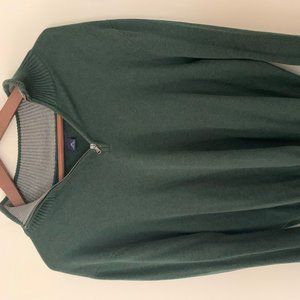 Lands End Bedford Rib Quarter Zip Sweater M Green